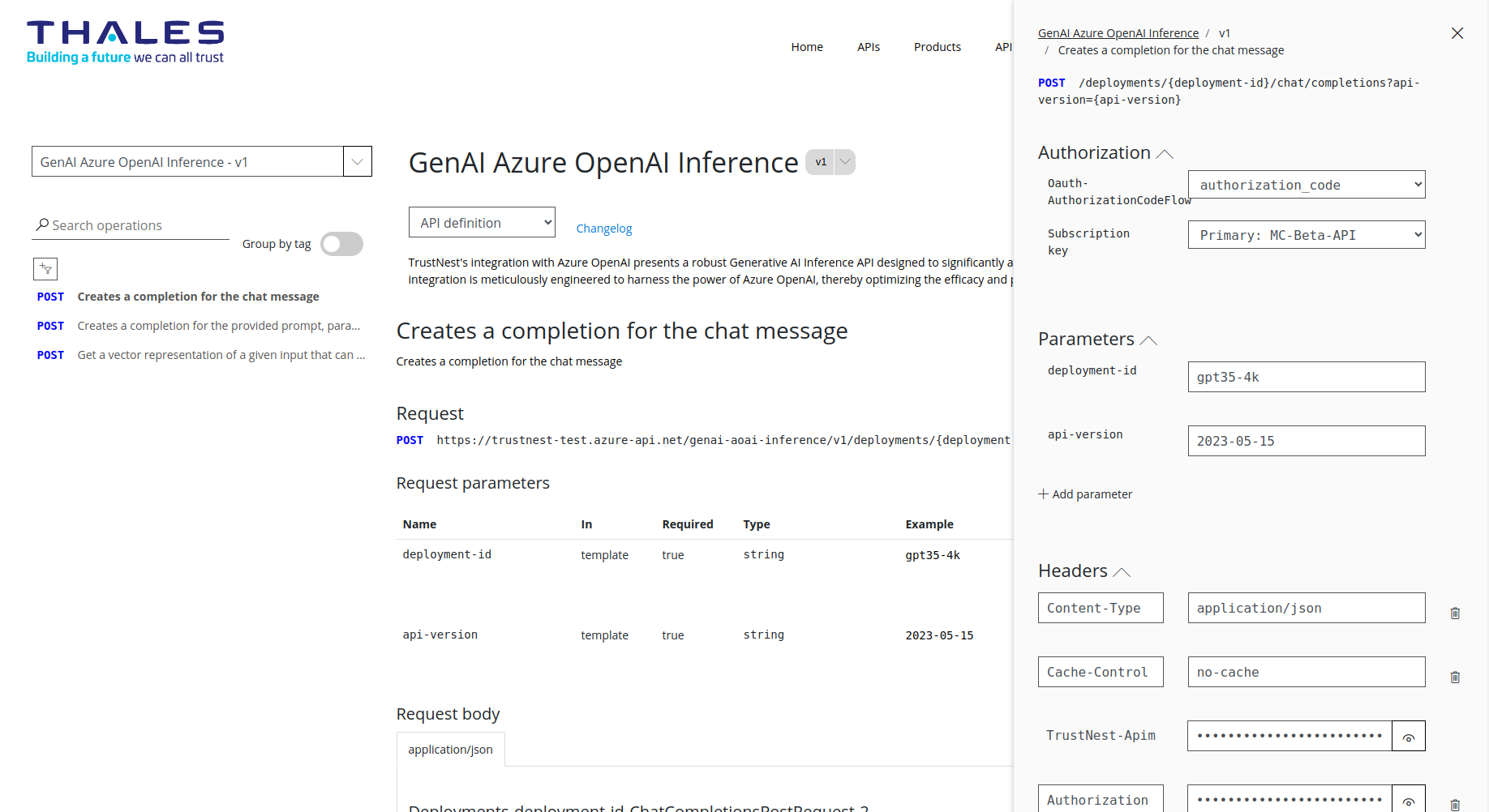 GenAI Azure OpenAI Inference API Portal